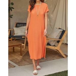 NEW MILIO MILANO crosshatch short sleeve dress in orang